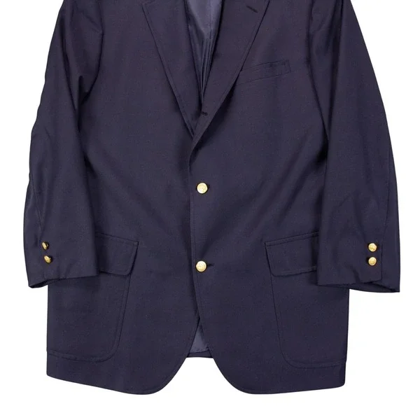 Brooks Brothers Mens 44L Navy Blue Wool Gold Button Blazer Sport Coat